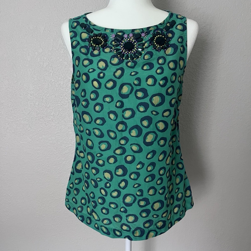 Boden Women's Size 8 Beaded Embellished Tank Top Silk Blend Leopard Print